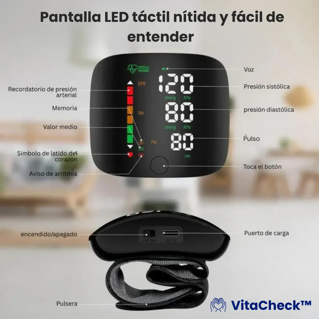 VitaCheck™ - Monitor de Presión arterial con voz en Español y Pantalla LED Táctil