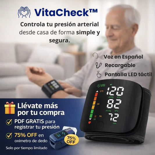 VitaCheck™ - Monitor de Presión arterial con voz en Español y Pantalla LED Táctil